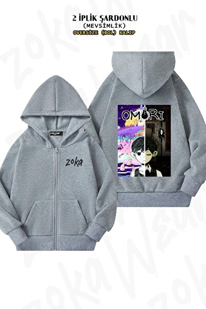 ZOKAWEAR سترة كارديجان بغطاء للرأس من Omori Custom مطبوع قصة فضفاضة للجنسين م...