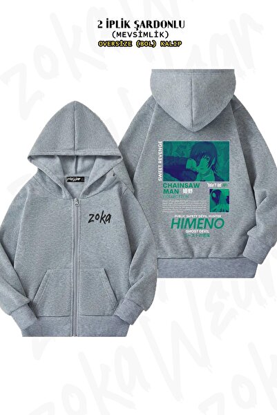 ZOKAWEAR سترة كارديجان بغطاء للرأس للجنسين من Chainsaw Man Himeno مطبوع قصة ف...