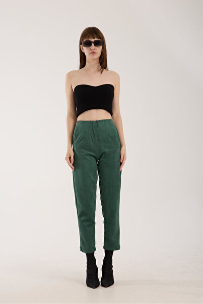 DeChival Suede Pants - Pencil Suede Pants with Pockets Model