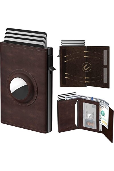KASTWAVE Men's Smart Wallet Card Holder for AirTag, RFID Blocking, Leather, Slim