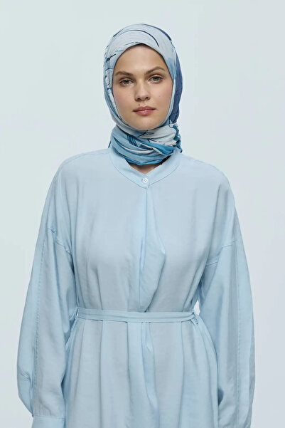 Modakaşmir Peony Pattern Bamboo Scarf - Blue Grey