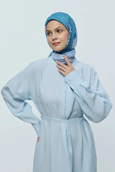 Modakaşmir Peony Pattern Bamboo Scarf - Ice Blue