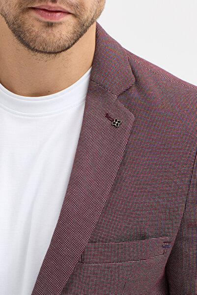 Frappoli Domingos Men's Burgundy Cotton Elbow Slim Fit Sports Blazer Jacket