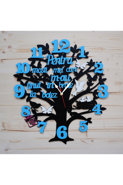 damoro Ceas de perete copacel,penru nasii de botez,lemn,negru/blue/alb