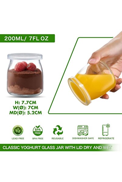 Danmu Art 200ml Yogurt Pudding Glass Jars with Plastic Lids Mini Cup Small Glass Bottles (6)