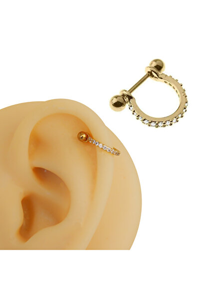 Cadının Dükkanı Altın Renk Zirkon Taşlı Halka 316L Cerrahi Çelik Helix Auricle Kıkırdak Piercing