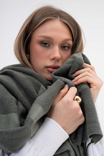 HERCHES Wool Geometric Pattern Winter Scarf - Green