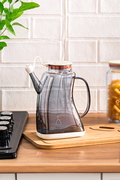 Porsima 3855-2 Transparent Borosilicate Glass Olive Oil Bottle - Oil and Vinegar Dispenser White 1 Lt