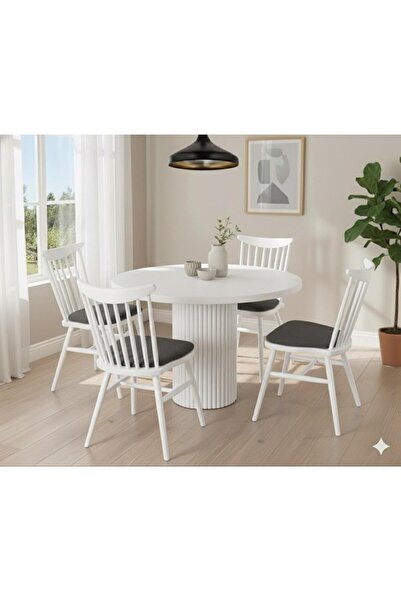 ZEYTUNHOME Doğal Ahşap Yuvarlak NOVA Yemek Masası Takımı – 4 Kişilik Modern S...