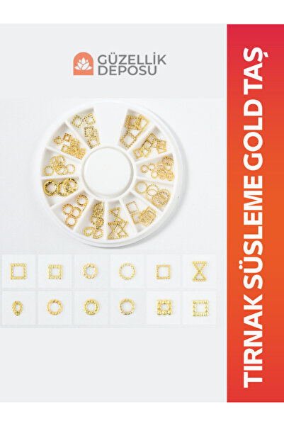Güzellik Deposu Gold Tırnak Süsleme Taşı Seti – Kare, Yuvarlak, Geometrik Met...