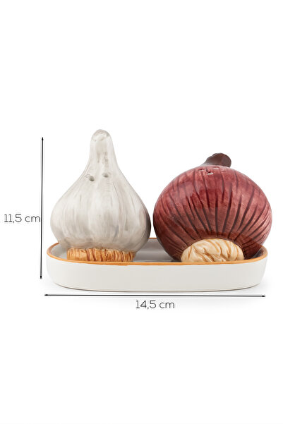 Porsima Mıo-036 Onion Garlic Motif Salt and Pepper Shaker Set with 2 Stands