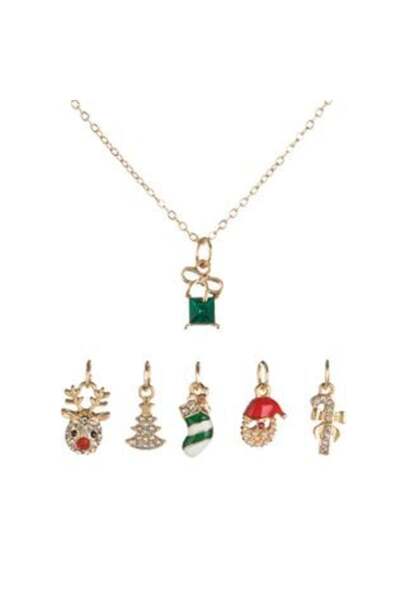 OEM Gold-Colored Necklace Set with 6 Different Christmas Rhinestone Pendants - 6 pcs