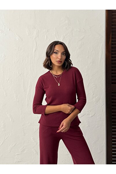 peralist Women's Soft Ribbed Knit Fabric Bottom Top Set