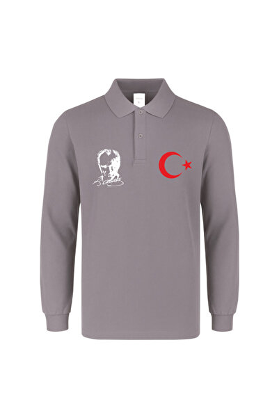 Teknik Ataturk-Ay Star Printed Polo Neck Long Sleeve T-Shirt