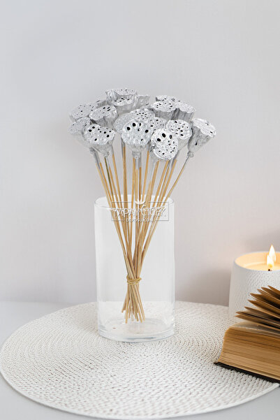 Yapay Çiçek Deposu Сушени цветя 20 мини лотоса 28 см сребро