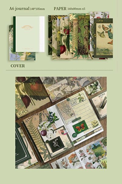 Buka Shops "Wild Dome" Serisi 180 Parça Botanik Scrapbook Seti - Hediye Kutulu Defter, Sticker, Washi Bant ve M