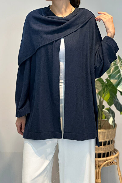 Lale Butik Shawl Closure Detailed Cardigan 3153 Navy Blue
