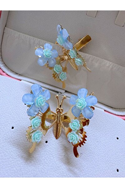 AresTokaAksesuar 2 bucăți de cleme laterale în formă de fluture cu flori, cu aripi mobile