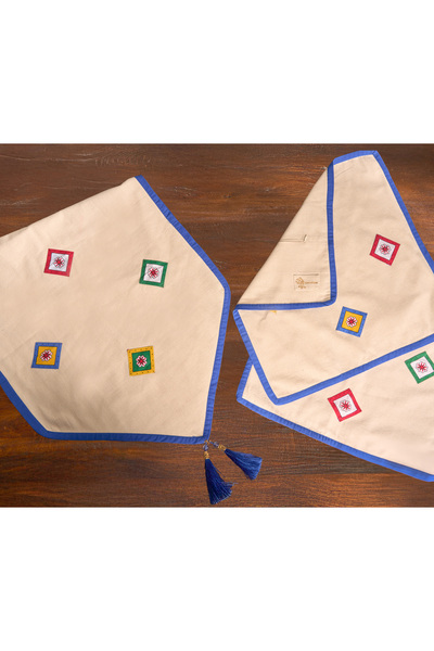 RH Rosehan % Natural Cotton Hambez Runner (50 X 170 cm) and Throw Pillow Cover (50 X 50 cm)