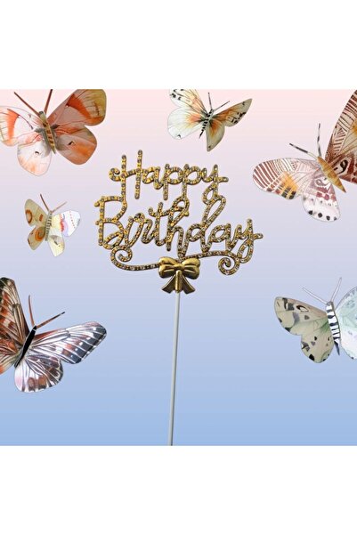 parti sürprizi Gold Happy Birthday Luxury Stone Cake Topper