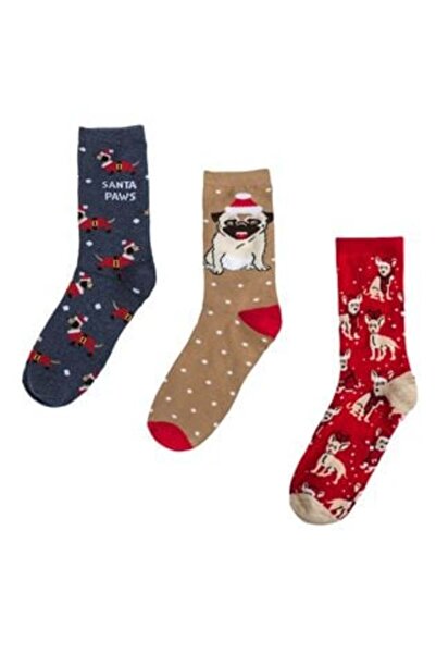 OEM Christmas Socks Blue, Beige and Red with Dogs for Women (36-42) - 3 pairs