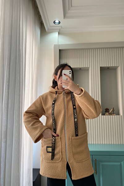 Auroveen Oversized Zippered Pocket Detail Hooded Cashmere Coat Av0001