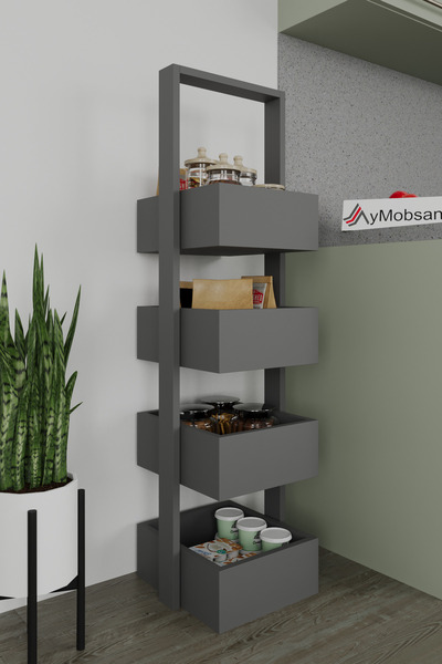 AYMOBSAN Multi 4 Katlı Mutfak Sepeti, Çok Amaçlı Mutfak Rafı, 4 Raflı, 40 CM