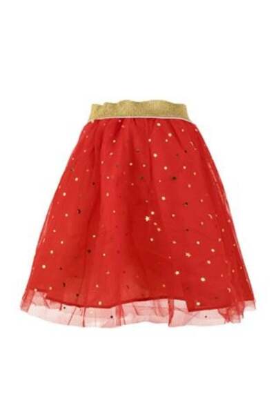 OEM Christmas Tutu Skirt - Red Tulle with Gold Foil Stars & Gold Belt