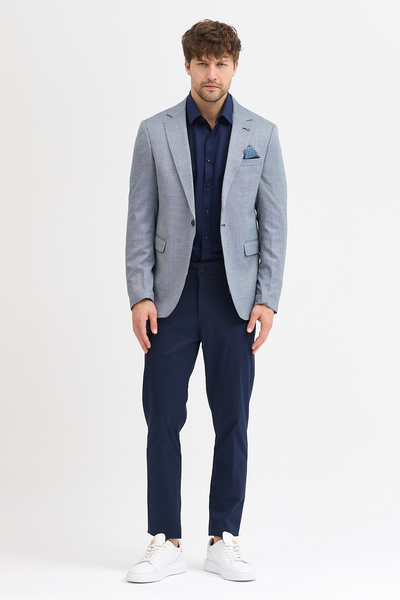 Frappoli Piramo Men's Navy Blue Polyviscon Fabric Elbow Slim Fit Sports Blazer Jacket