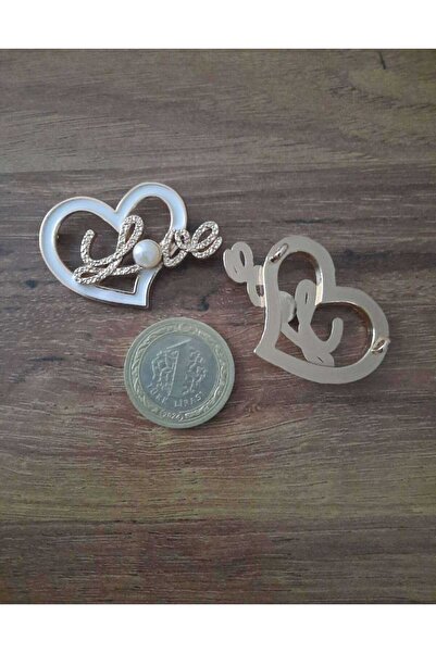 beyna aksesuar Gold Pearl Heart Love Model with White Enamel Inside Hand Sewing Brooch Button 4.5 cm