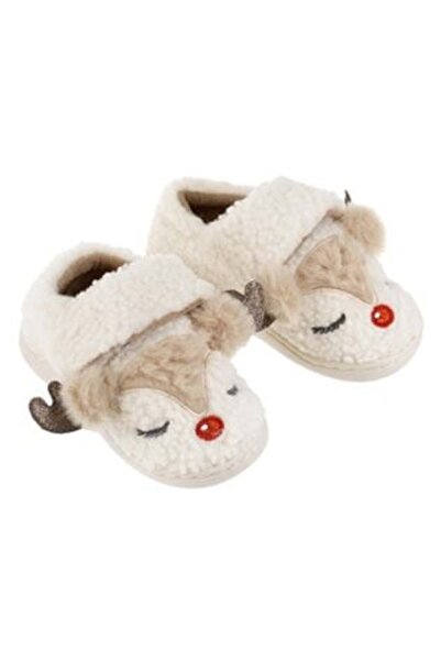 OEM Beige Christmas Reindeer Slippers with 3D Ears for Kids