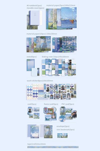 Buka Shops "Quiet Time" Serisi 116 Parça Empresyonist Sanat Seti - Hediye Kutulu Monet Temalı Defter, Sticker,