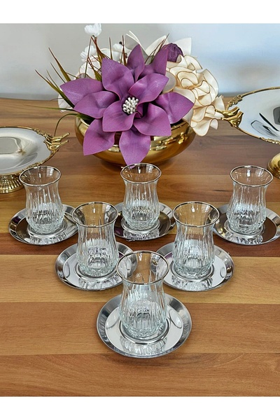 P&ORA PREMIUM KITCHEN PRODUCTS Echo Silver Metal Plated Silver Real Gold Plated Tea Set for 6 People Tea Set