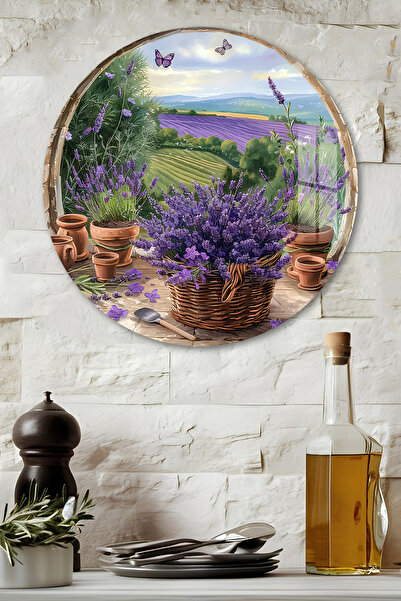kutuTR 3D Görünümlü Temperli Cam Tablo – Lavanta ve Sepet Temalı Duvar Süsü U...