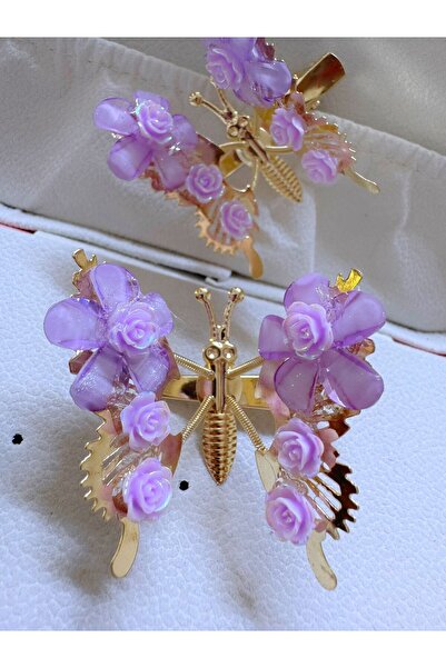 AresTokaAksesuar 2 bucăți de cleme laterale în formă de fluture cu flori, cu aripi mobile