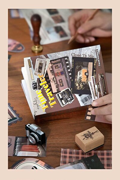 Buka Shops Time Traveler Series 116 Piece Scrapbook Set - Boxed Retro Notebook, Sticker, Washi Tape and Memo P