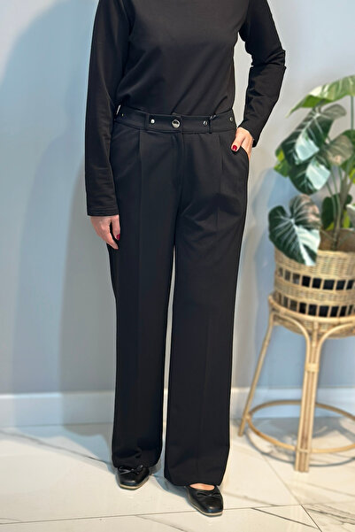 Lale Butik Snap Button Detail Palazzo Pants 16118 Black