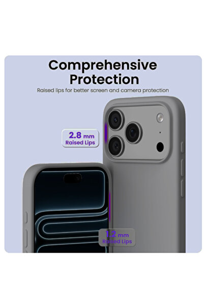 USIDE غطاء 17 Pro Max مخملي من الداخل مقاوم للصدمات وغطاء للكاميرا وغطاء لاسمان - رمادي فاتح