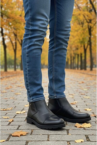 Budaks Men's Genuine Leather Water and Cold Resistant Fur Lined Non-Slip Sole Lace-Up Zippered Black Casual Boots 282