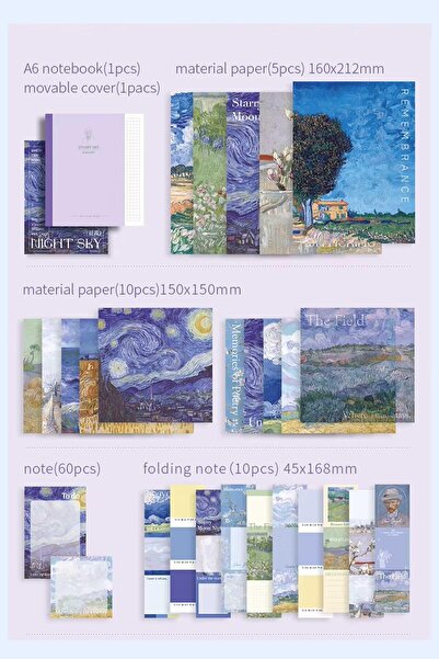 Buka Shops "Yıldızlı Gece" Van Gogh Serisi 116 Parça Sanat Seti - Hediye Kutulu Van Gogh Temalı Defter, Sticker