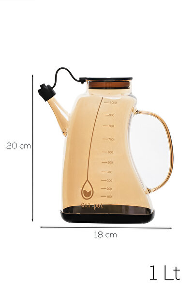 Porsima 3855-1 Transparent Borosilicate Glass Olive Oil Bottle - Oil and Vinegar Dispenser Black 1 Lt