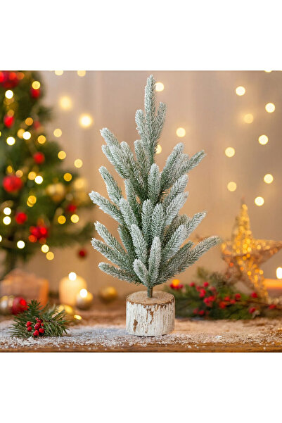 İSFA Artificial Christmas Tree 57cm with Decorative Snow and Wooden Base