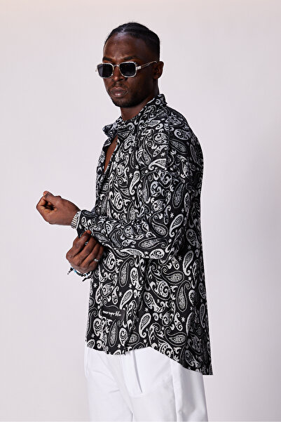 Superbluemexico Unisex Jacquard Patterned Oversized Design Shirt