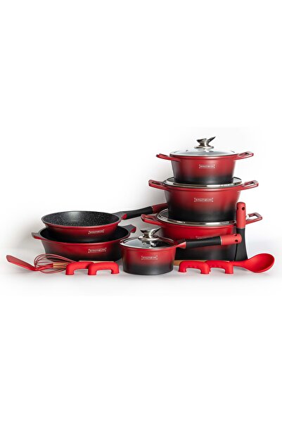 Royalty Line Cookware set, 17 pieces, non-stick, with lids, red and black, – ES1014M