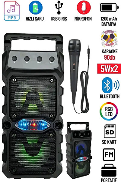 Tilbe Home Bluetooth Hoparlör Mikrofonlu Parti Hoparlörü Ekstra Bass Işıklı S...