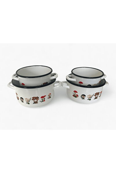 Emailul Medias Set of enameled saucepans without lid, mushroom decoration