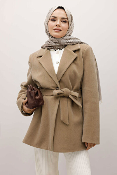 Tesettür Dünyası Fox Coat with Pockets Tsd250236 Camel