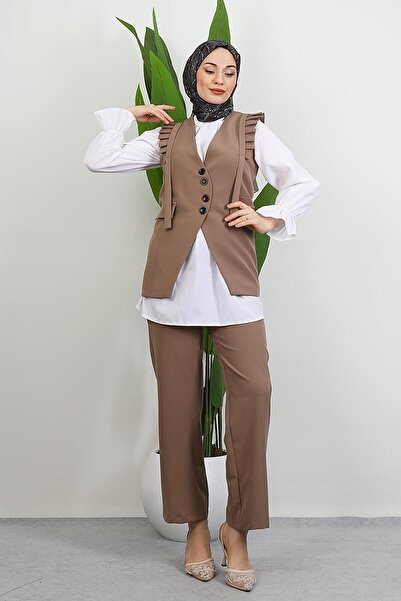 GİYZAMİLA Devin Ruffle Detail Suit Mink