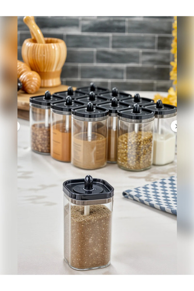 Ethex Crystal Transparent Spice Jar Set with Spoon 300ml 5 Pieces