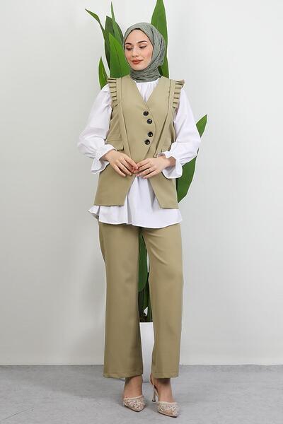 GİYZAMİLA Devin Ruffle Detail Suit Soft Green